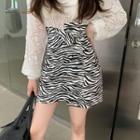 High-waist Irregular Zebra Print A-line Mini Skirt