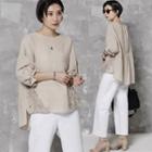 Bell-sleeve Lace-detail Linen Blend Top