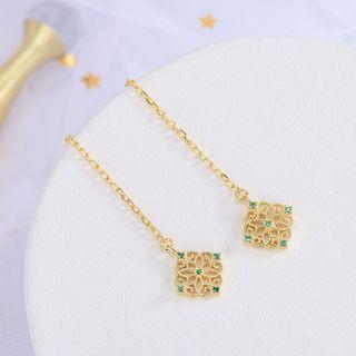 Sterling Silver Gemstone Drop Threader Earring 1 Pair - Threader Earring - Green - One Size