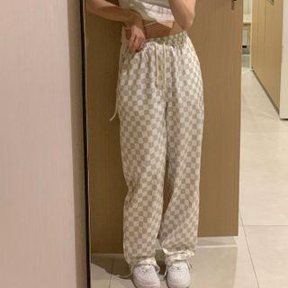 Elastic-waist Check Sweatpants