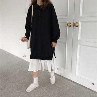 Color Panel Long Sleeve Collared Dress
