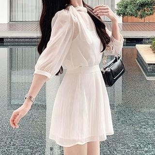 Set: 3/4-sleeve Chiffon Top = Mini A-line Skirt + Camisole Top