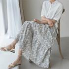 Pintuck Shirred Maxi Floral Skirt