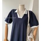 V-neck Two Tone Knit Mini Dress