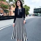 Knit Top / Striped A-line Skirt