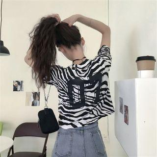 Short-sleeve Zebra Print T-shirt Cropped Top