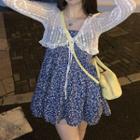 Strapless Floral Print A-line Dress / Crop Lace Jacket