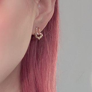Rhinestone Heart Lock & Key Earring De0117 - 1 Pair - Heart Lock & Key - Gold - One Size