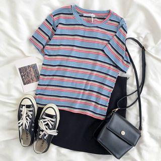 Short-sleeve Striped T-shirt Stripe - Blue - One Size