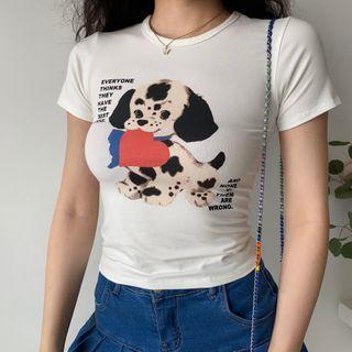 Short-sleeve Dog Print Top