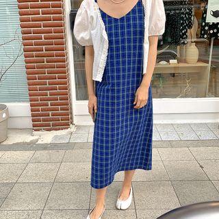 Spaghetti-strap Long Plaid Dress