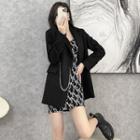 Chained One-button Blazer / Spaghetti Strap Lettering Print Mini Sheath Dress / Set