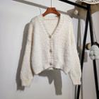 V-neck Cropped Loose-fit Cardigan