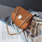 Faux Leather Disc Lock Chain-strap Shoulder Bag