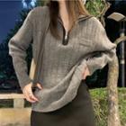 Contrast Trim High-neck Zip Long-sleeve Sweater