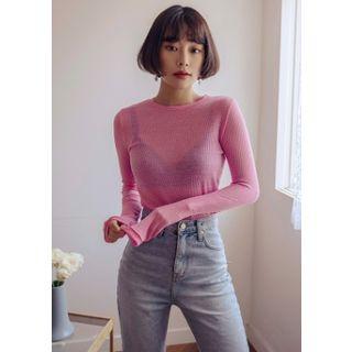 Ribbed Sheer Slim-fit Top