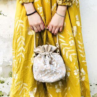 Faux Leather Embroidered Layer Drawstring Pouch As Shown In Figure - One Size