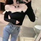 Long-sleeve Off-shoulder Bow Accent Cropped T-shirt