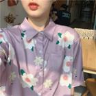 Pocket-front Floral Print Short-sleeve Shirt As Shown In Figure - One Size