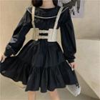Long-sleeve Open-back Tiered A-line Dress / Harness Belt