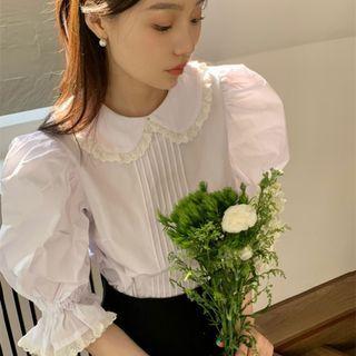 Puff-sleeve Lace Trim Blouse / Shorts