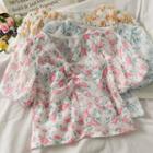 Printed Ruched Lace Top