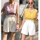 Sleeveless Square Neck Buttoned Top / Elastic Waist Shorts