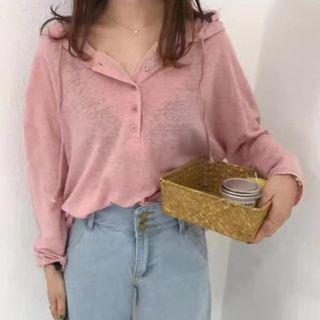 Plain Hooded Long-sleeve T-shirt