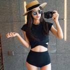Set: Short-sleeve Swim Top + High Waist Swim Bottom