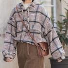 Plaid Hooded Shirt Jacket Pink - One Size