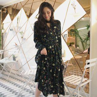 Cutaway-front Floral Print Dress