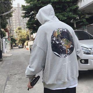Loose-fit Earth-print Hooded Pullover