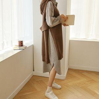 Deep-slit Strap-detail Long Vest