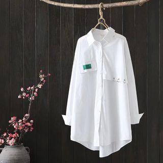 Lettering Applique Hoop Accent Shirt White - One Size