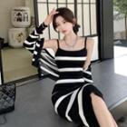 Striped Light Jacket / Sleeveless Striped Slim-fit Dress
