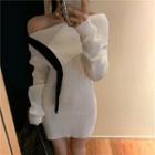Off-shoulder Knit Mini Bodycon Dress White - One Size