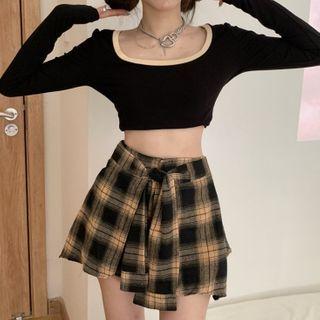 Set: Cropped Top + Tie-waist Check Skort