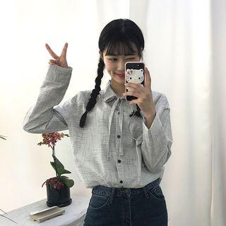 Tie-neck Graph-check Shirt