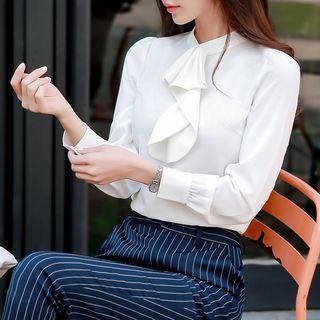 Tie-front Shirt / Striped Dress Pants / Set