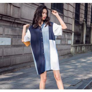 Short-sleeve Color Block Shirt Dress