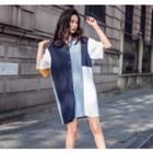 Short-sleeve Color Block Shirt Dress
