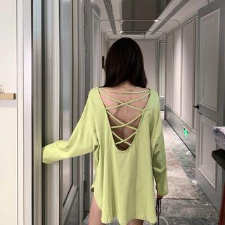 Strappy Back Round Neck Plain Top
