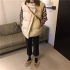 Long-sleeve Leopard Print T-shirt / Cropped Boot Cut Pants / Padded Vest