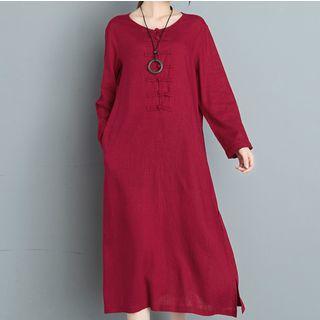 Long-sleeve Qipao Midi Dress
