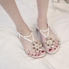 Faux Leather Flower Detail Sandals