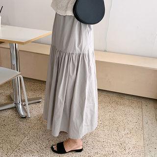 Shirred A-line Maxi Skirt