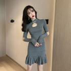 Long-sleeve Glitter Cutout A-line Dress