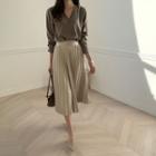 Long Accordion-pleat Skirt Beige - One Size