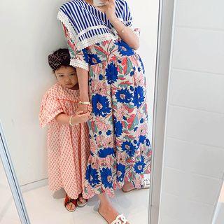 Striped Sailor-collar Maxi Floral Dress
