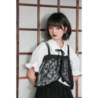 Short-sleeve Shirt / Spaghetti Strap Lace Top